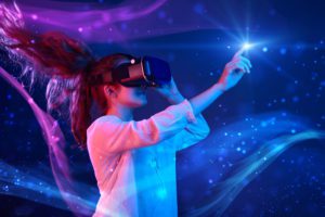 Woman,With,Glasses,Of,Virtual,Reality.,Future,Technology,Concept.,Colorful the future of the microsoft hololens: hololens 3