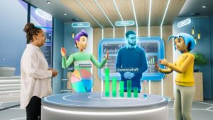 Corporate,Business,Meeting,In,Virtual,Reality,Office,Space.,Real,Female What Could a Virtual Reality Meeting Look Like?